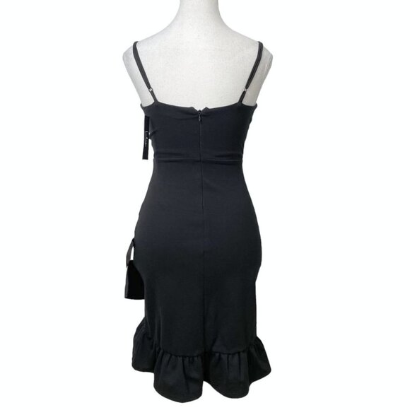 NWT LULUS SEALED WITH A KISS BLACK BODYCON SLEEVELESS V-NECK RUFFLE MINI DRESS - Picture 6 of 11
